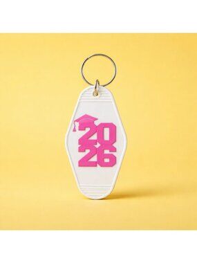 Graduation Year 2026 Pink & White Retro Motel Keychain